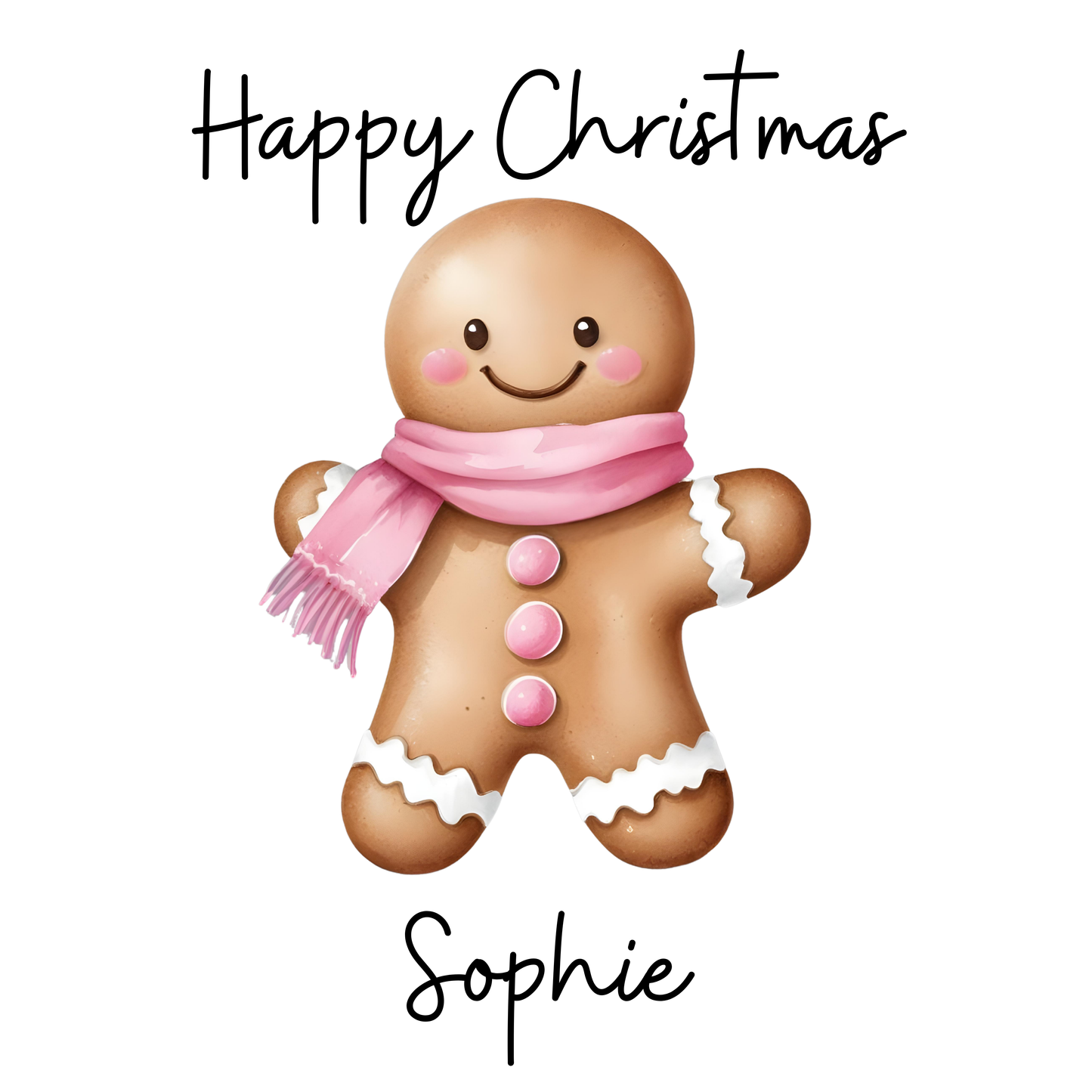 Christmas Card Ginger Bread Pink Personalised