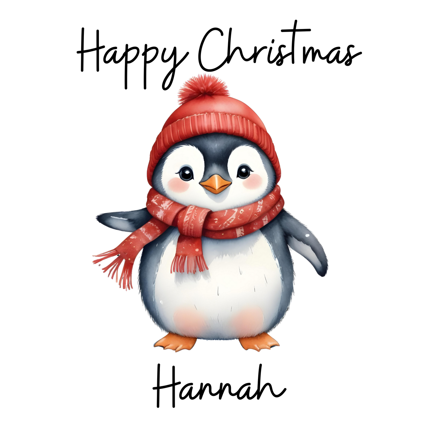 Christmas Card Penguin Personalised