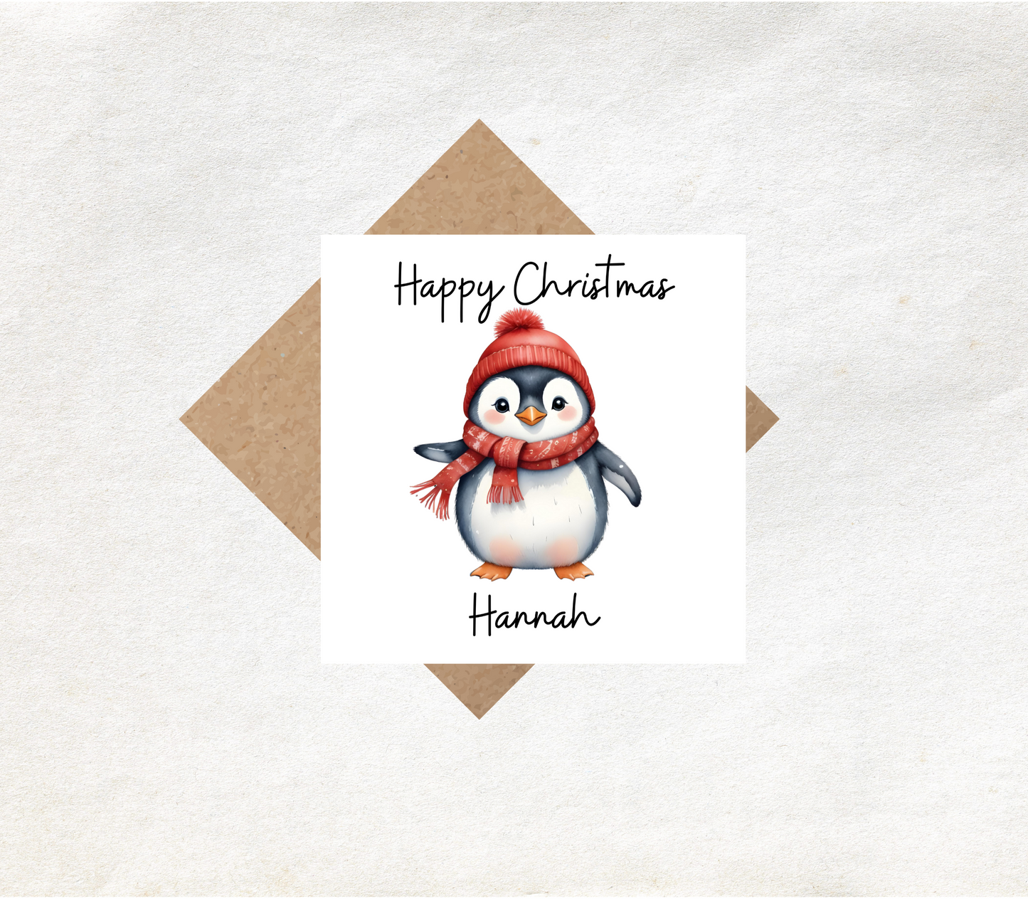 Christmas Card Penguin Personalised