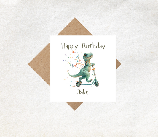 Personalised Dinosaur Scooter Card