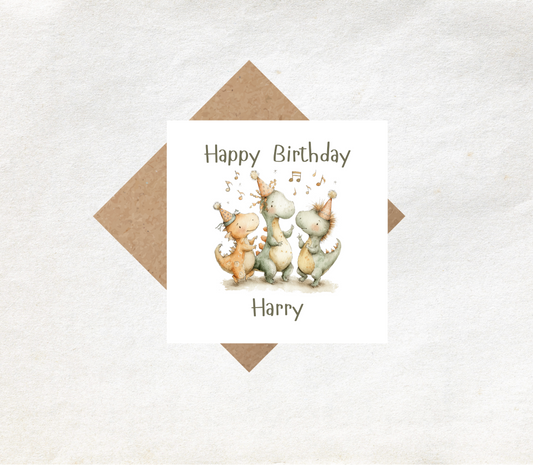 Dancing Dinosaur Personalised Birthday Card