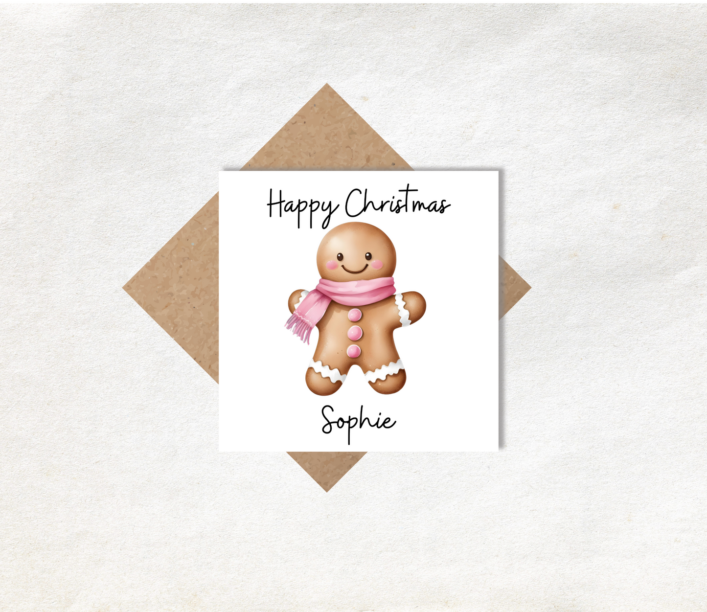 Christmas Card Ginger Bread Pink Personalised