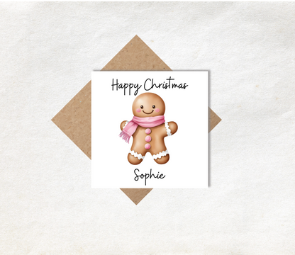 Christmas Card Ginger Bread Pink Personalised